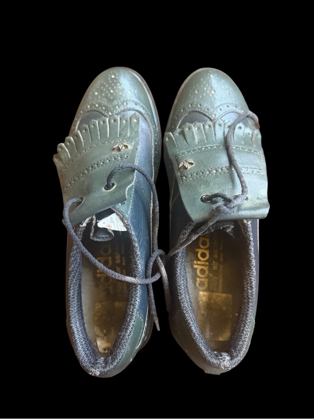 Vintage adidas Proette aditex Women’s green leather golf shoes with kilties 1980